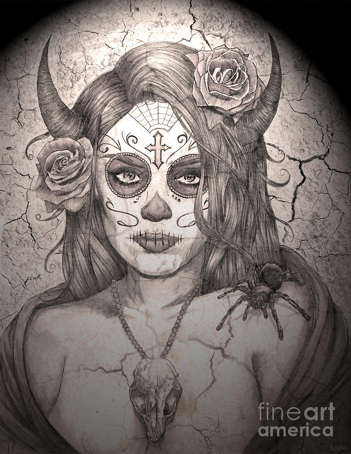 696x900 Calavera Queen Of The Sugar Skulls Drawing By Ryan May