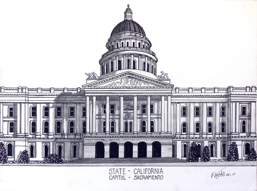 900x671 California State Capitol Drawing By Frederic Kohli