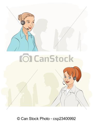 360x470 Vector Illustration Of A Two Callcenter Girls Eps Vectors
