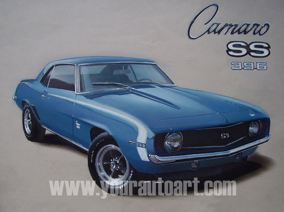570x425 1969 Camaro Ss 396 Car Drawing Art Using Chalks, Colored Pencils