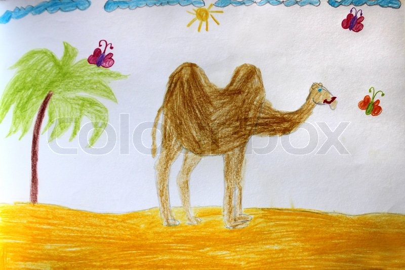 800x533 Children's Drawing Of Camel Standing In The Desert Stock Photo