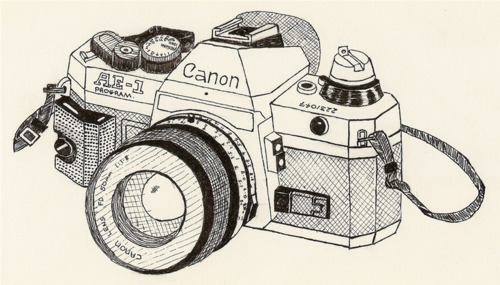 500x285 Drawn In Black And White Canon Camera. Vintage Camera
