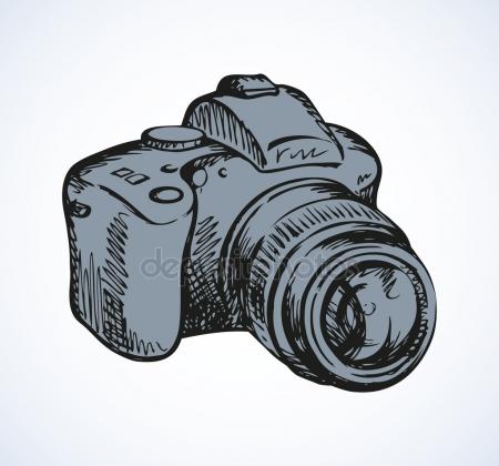 450x420 Realistic Ink Hand Drawn Vector Digital Camera Icon, Simple Hand