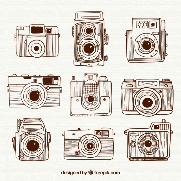 626x626 Hand Drawn Retro Vintage Cameras Collection Vector Free Download