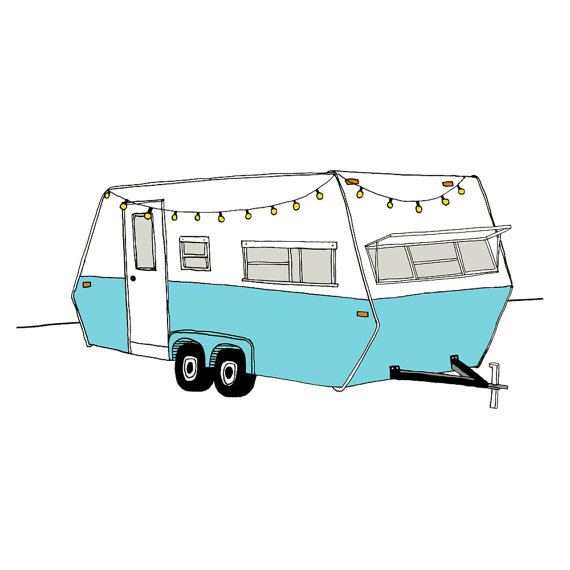 570x570 Vintage Camper Art Print. Rv Trailer Illustration