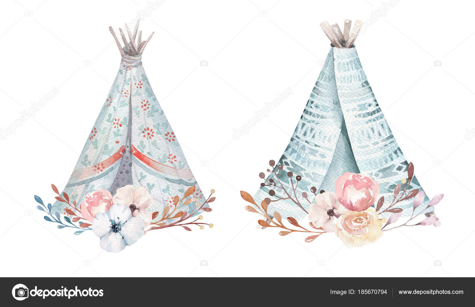 1600x1033 Hand Drawn Watercolor Tribal Teepee, Isolated White Campsite Tent