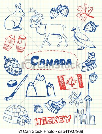 360x470 Canadian Symbols Pen Drawn Doodles Vectors Set. Canada Clip Art