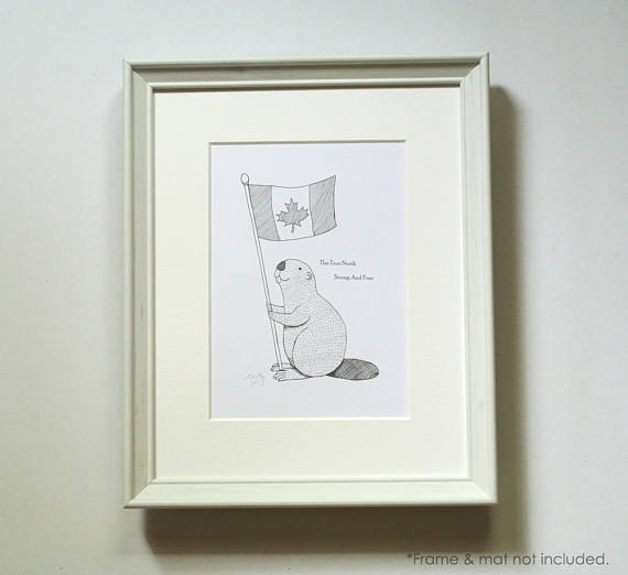 570x522 Canadian Art Print Canadian Flag Canada Art Beaver Print Funny