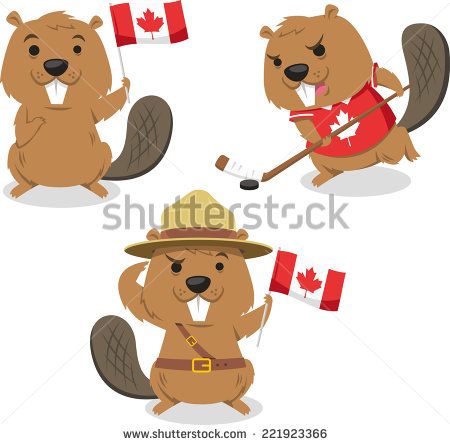 450x445 Canadian Beaver Holding Canada Flag, Beaver Playing Ice Jockey