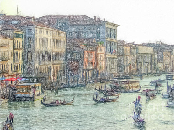 600x450 Colored Pencil Drawing The Landscape View Of Canal And City