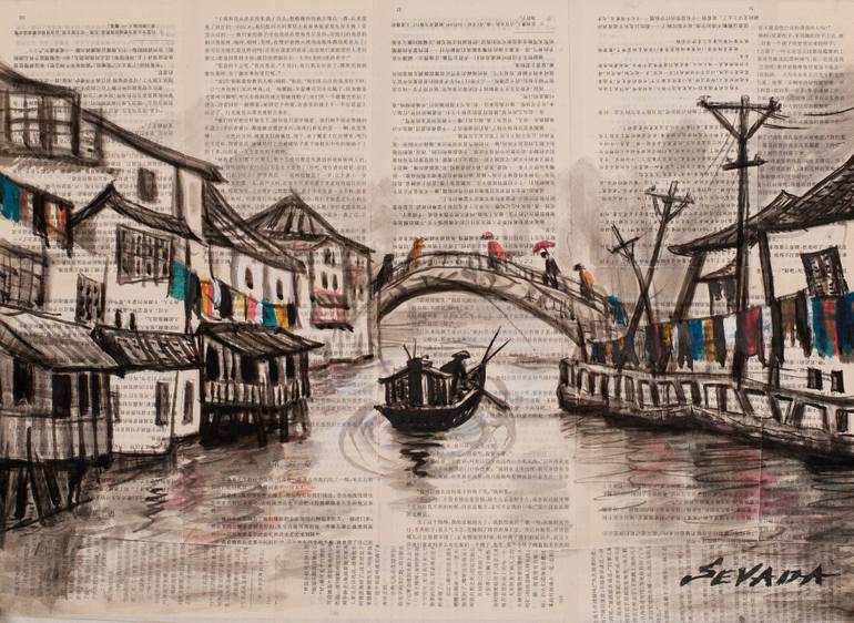 770x562 Saatchi Art Life Around A Picturesque Canal Drawing By Sevada