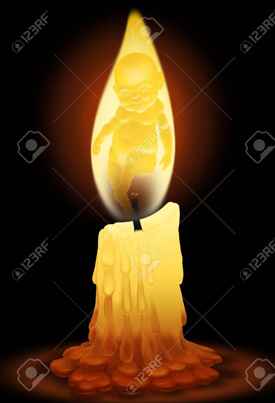 886x1300 Color Digital Drawing Boy In A Candle Flame Stock Photo, Picture