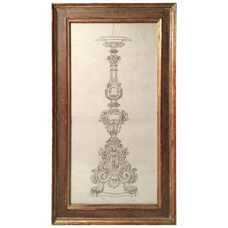 768x768 18th Century Italian Pen And Ink Baroque Candlestick Drawing