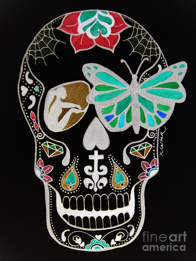 675x900 Sugar Candy Skull Neon Drawing By Karen Larter