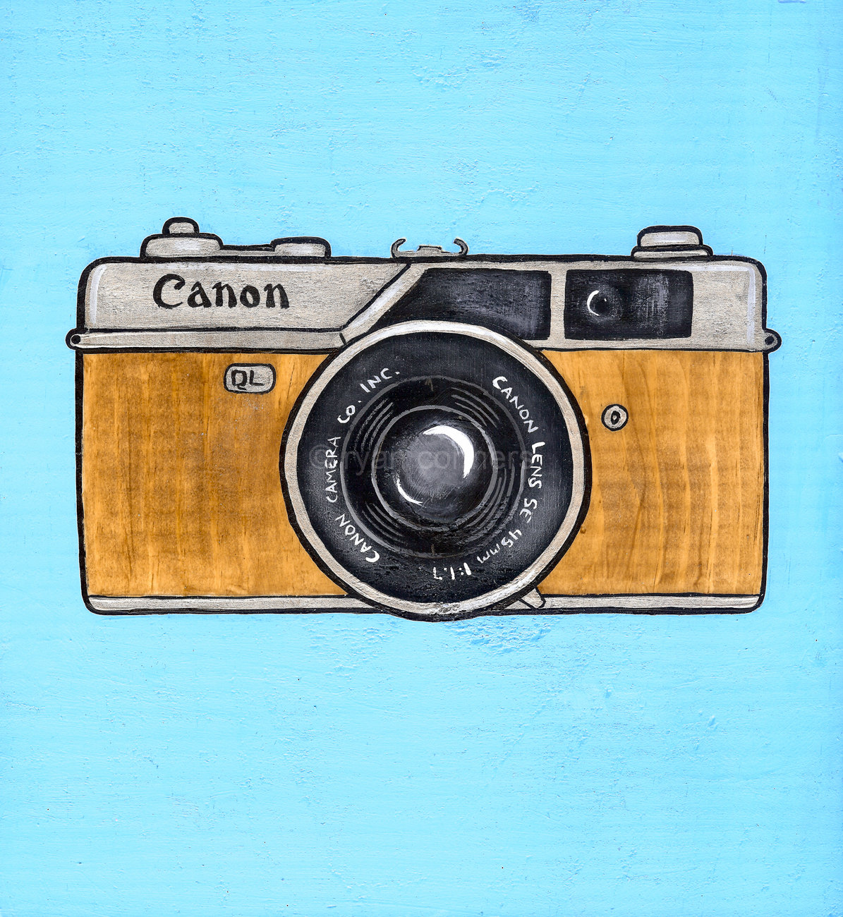 1195x1300 Vintage Canon Camera Original Folk Art Painting Vintage Cameras