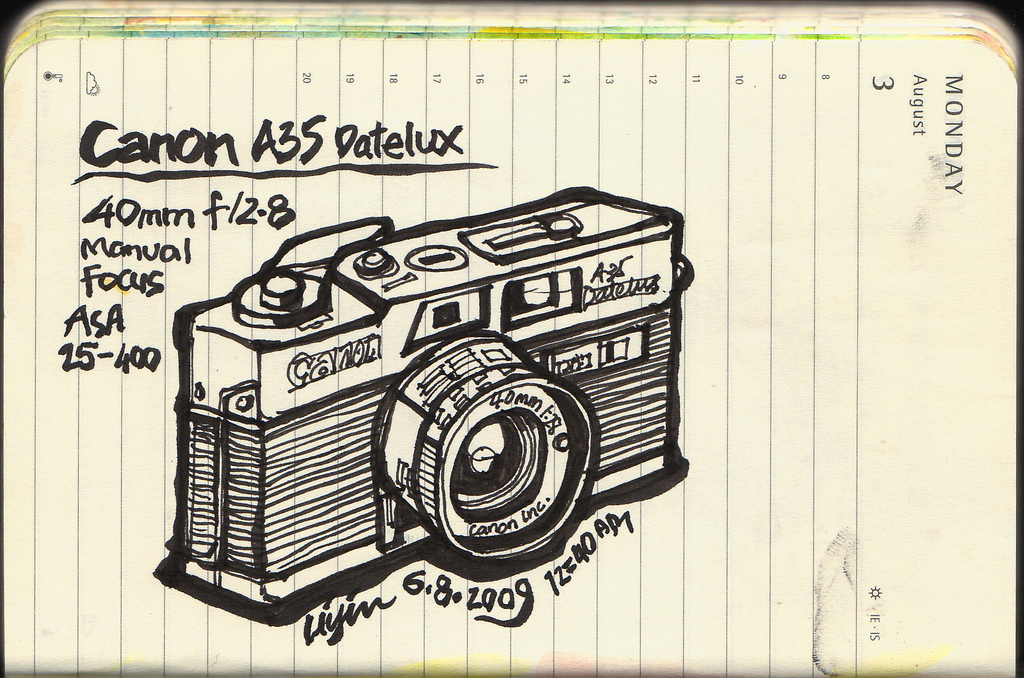 1024x678 Journal, 3 August 2009 Drawing Of A Canon A35 Datelux