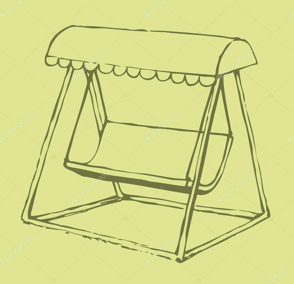 1023x989 Vector Sketch Drawing Bench Swing With A Sun Canopy Stock Vector