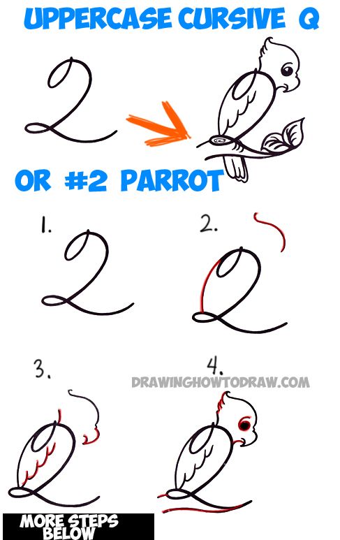 487x773 How To Draw Cartoon Parrot From Number 2 Or Capital Cursive Letter