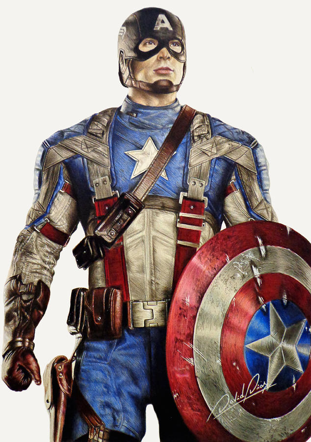 634x900 Captain America Drawing By David Dias