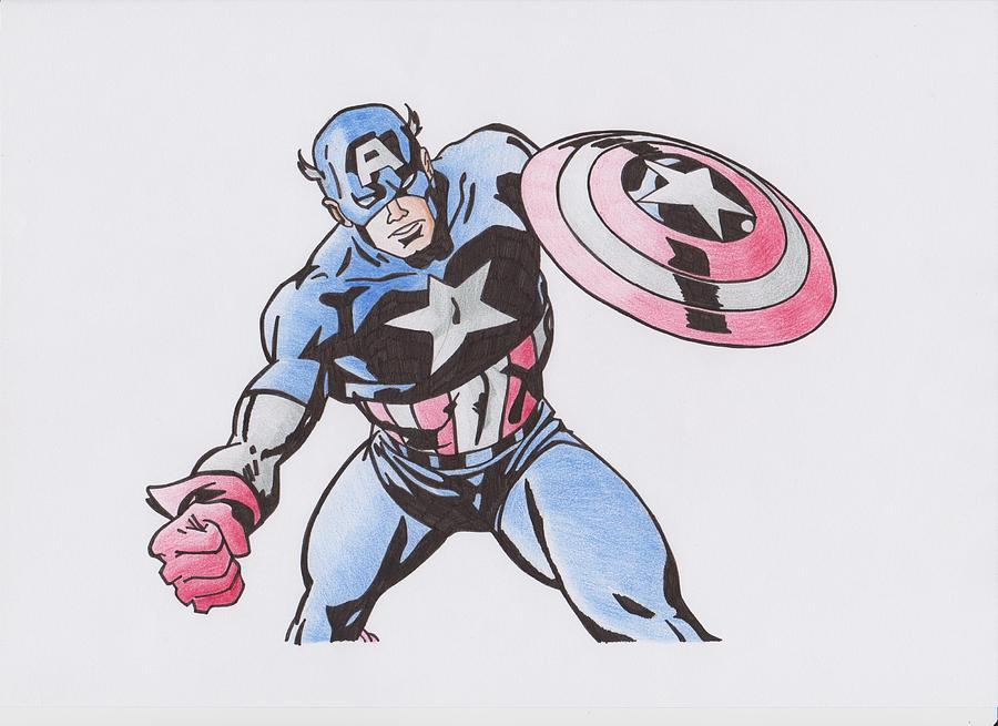 900x655 Captain America Drawing By Toni Jaso