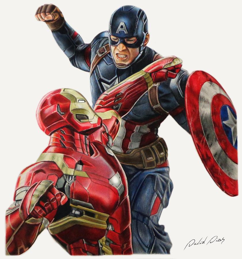 841x900 Captain America Vs Iron Man Drawing By David Dias