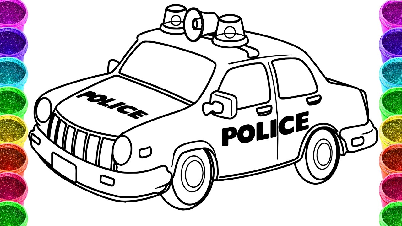 1280x720 Police Car Drawing And Coloring Page Colouring Book Throughout