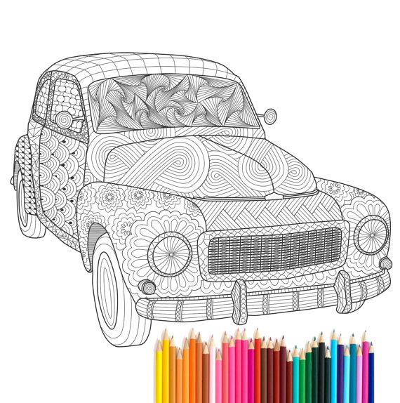 570x574 Pdf Printable Adult Coloring Page Zentangle Volvo Pv544 By Recyman