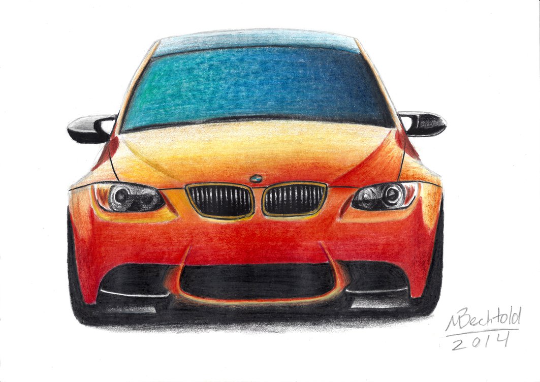 1063x752 Bmw M3 Gts E92 Realistic Car Drawing Colour Orange By Maxbechtold