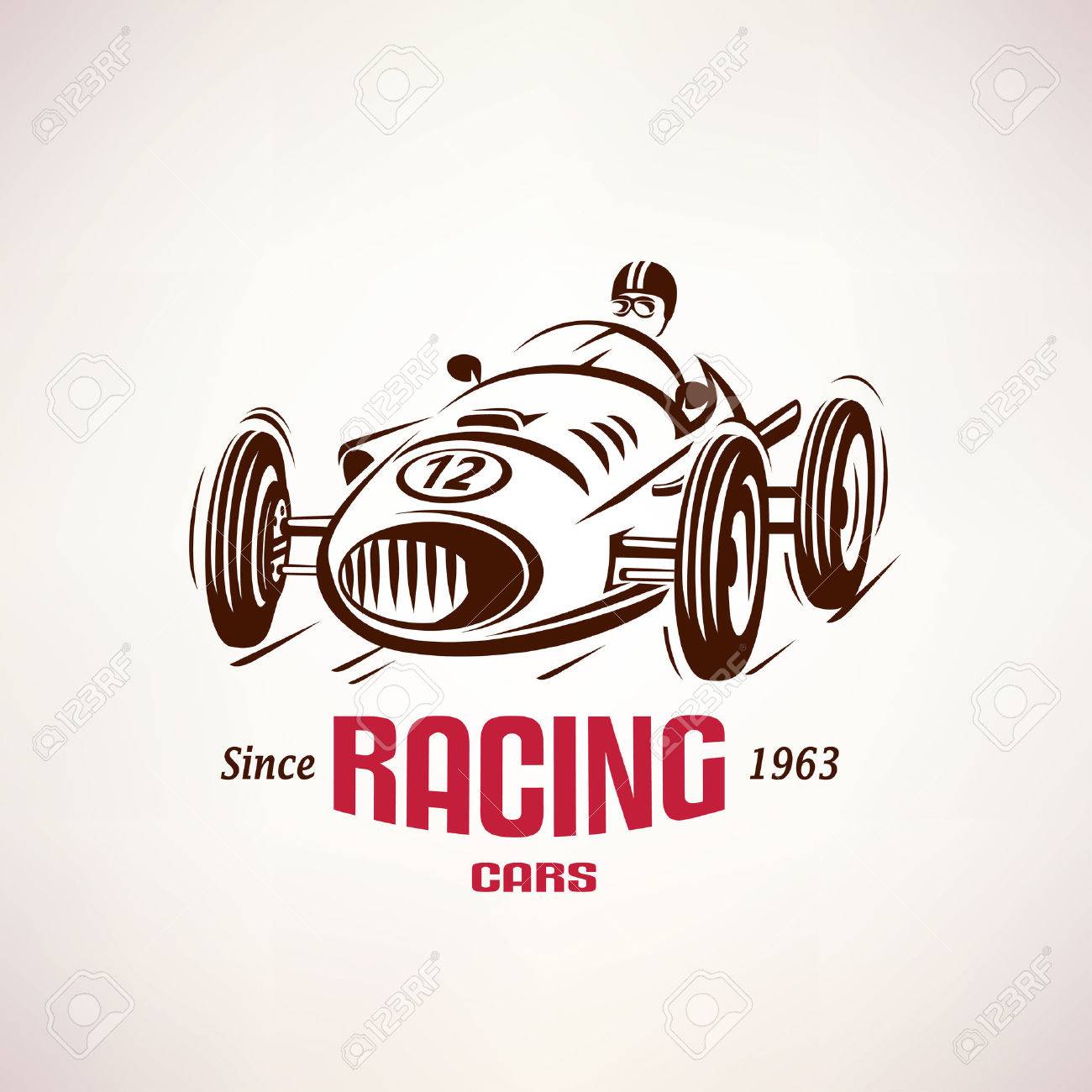 1300x1300 Retro Race Car, Vintage Vector Symbol, Emblem, Label Template