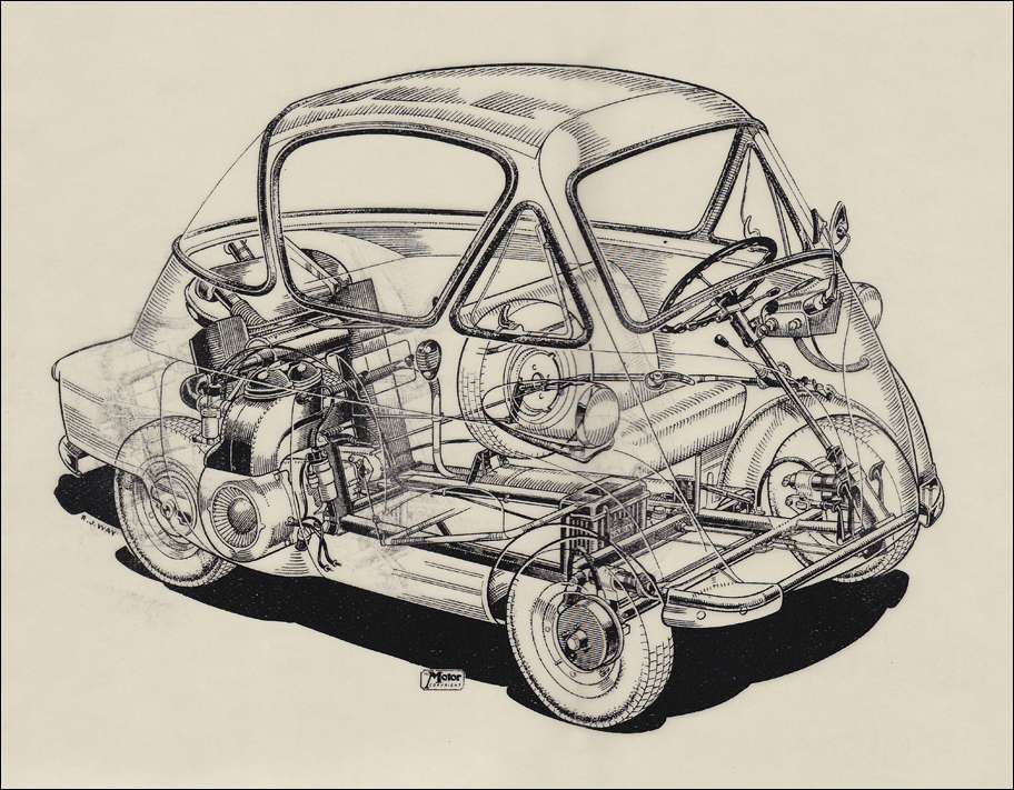 912x711 Bz's Bmw Isetta 300's The Motor Magazine Cutaway Drawing