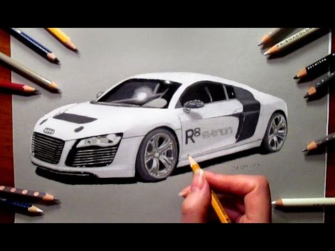 480x360 Pencil Drawing White Audi R8 E Tron Car