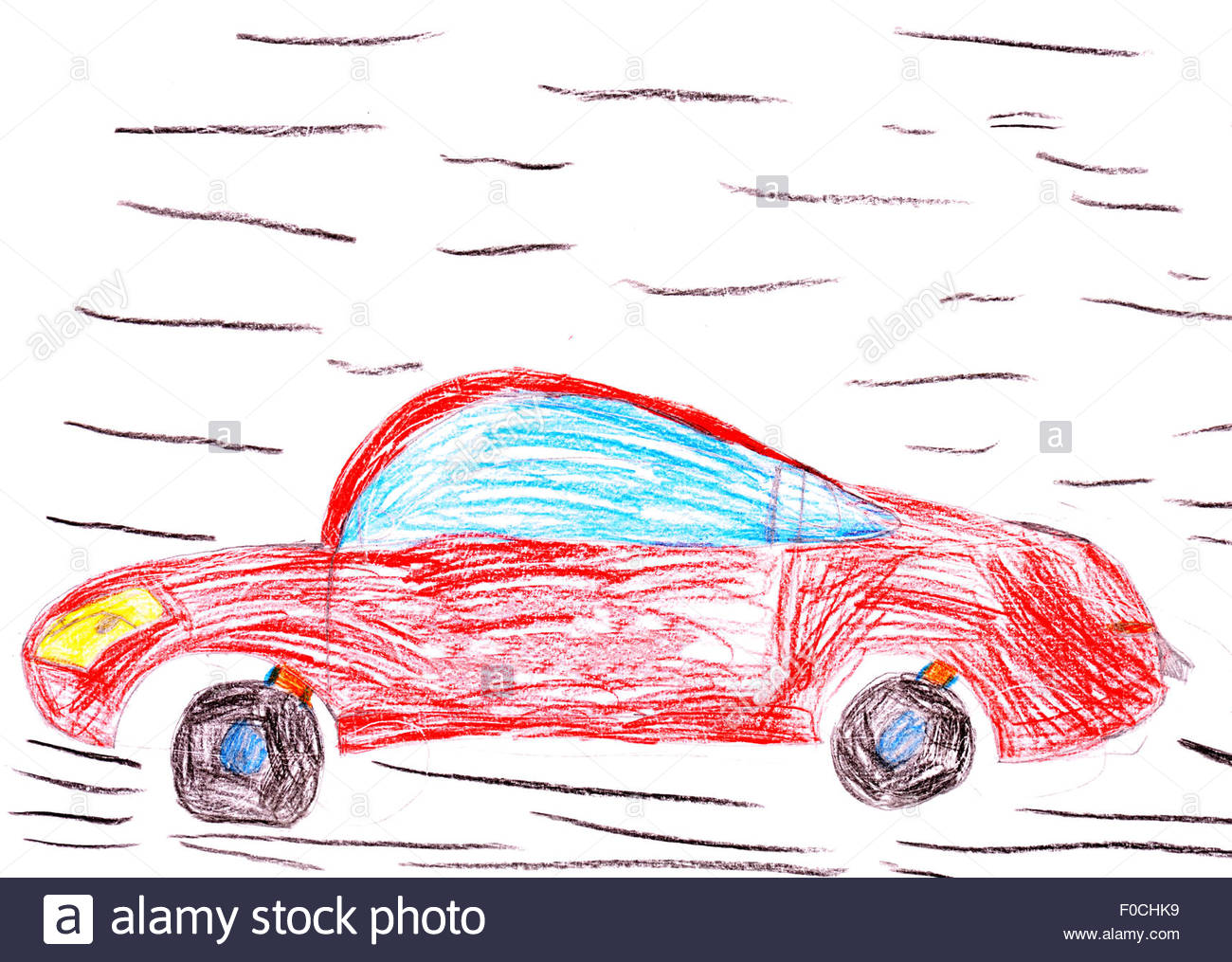 1300x1015 Red Racing Car. Child's Drawing On Paper Stock Photo 86329133