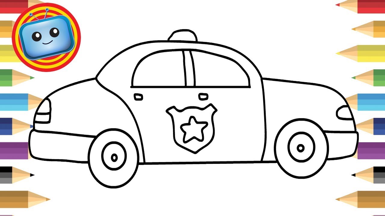 1280x720 How To Draw A Police Car Colouring Book Simple Drawing Game