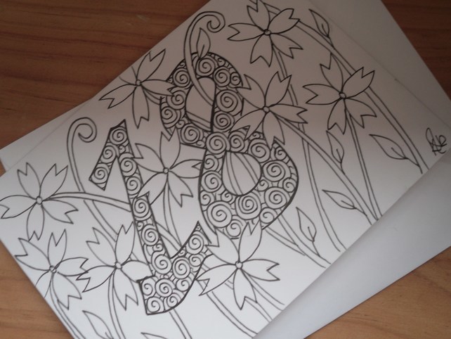 642x482 18th Birthday Card, Hand Drawn Flowers Card, Ink Drawing