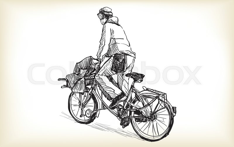 800x503 Sketch Of People Who Is Bicycle Messenger With Cargo Bike Riding