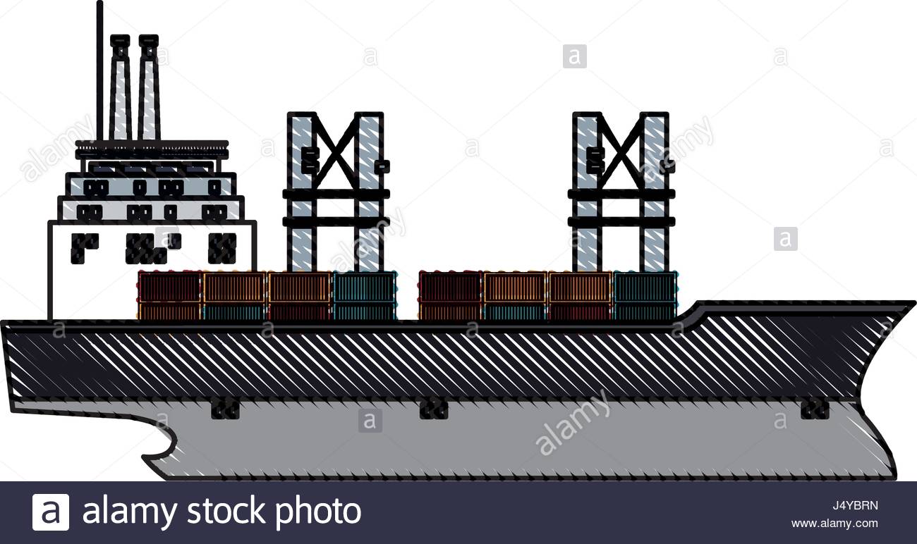 1300x772 Drawing Ship Container Cargo Delivery Crane Stock Vector Art