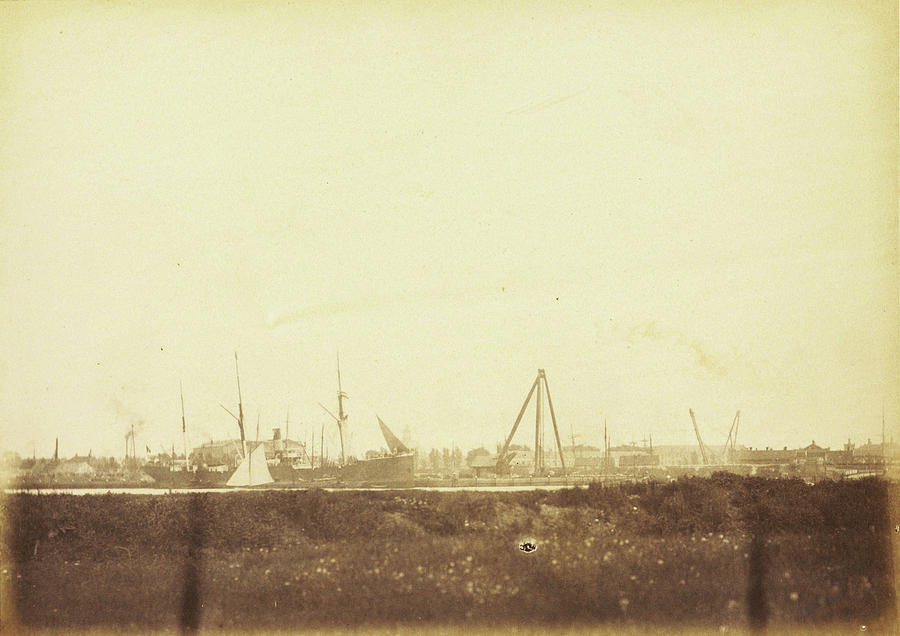 900x636 Cargo Ship In The Port Of Amsterdam, The Netherlands Drawing By