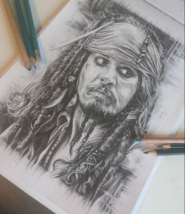 637x733 Jack Sparrow Portrait With Pencils. Pirates Of Caribbean Drawing