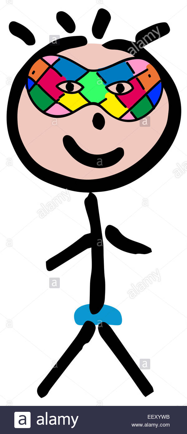 600x1390 Happy Carnival, Drawing Boy With Masks Harlequine Stock Photo