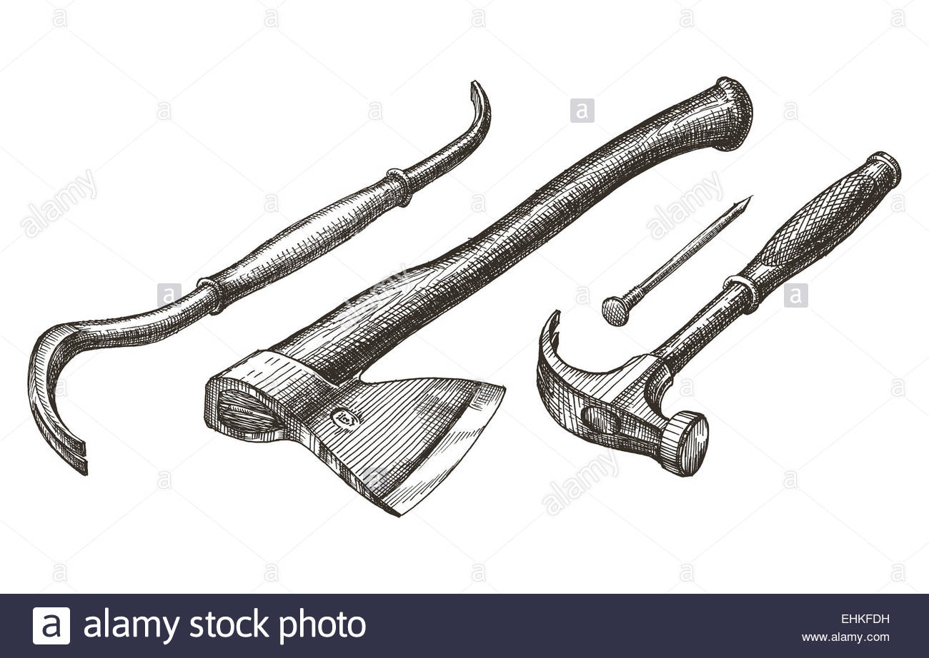 1300x922 Carpentry Tools On A White Background. Sketch Stock Photo