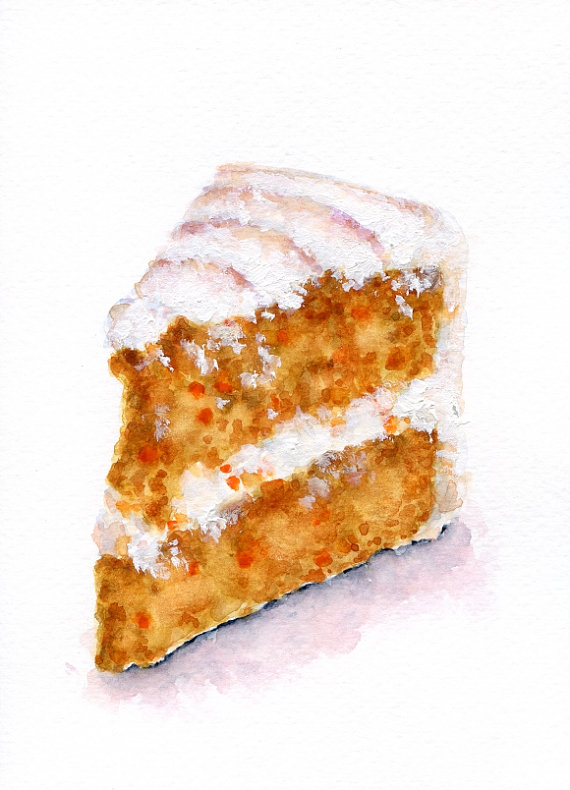 570x790 Slice Of Carrot Cake Original Painting Vintage Por Forestspiritart