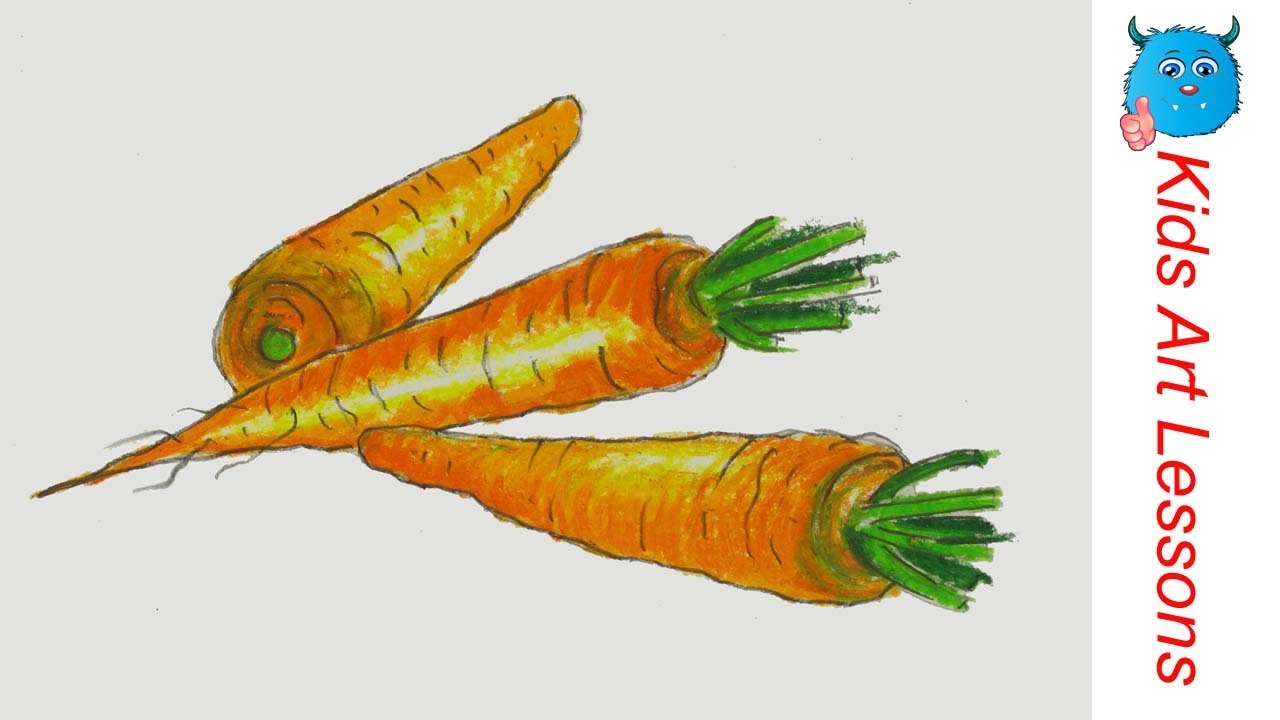 1280x720 How To Draw Carrots Easy Step By Step Vegetables Drawing In Pastel