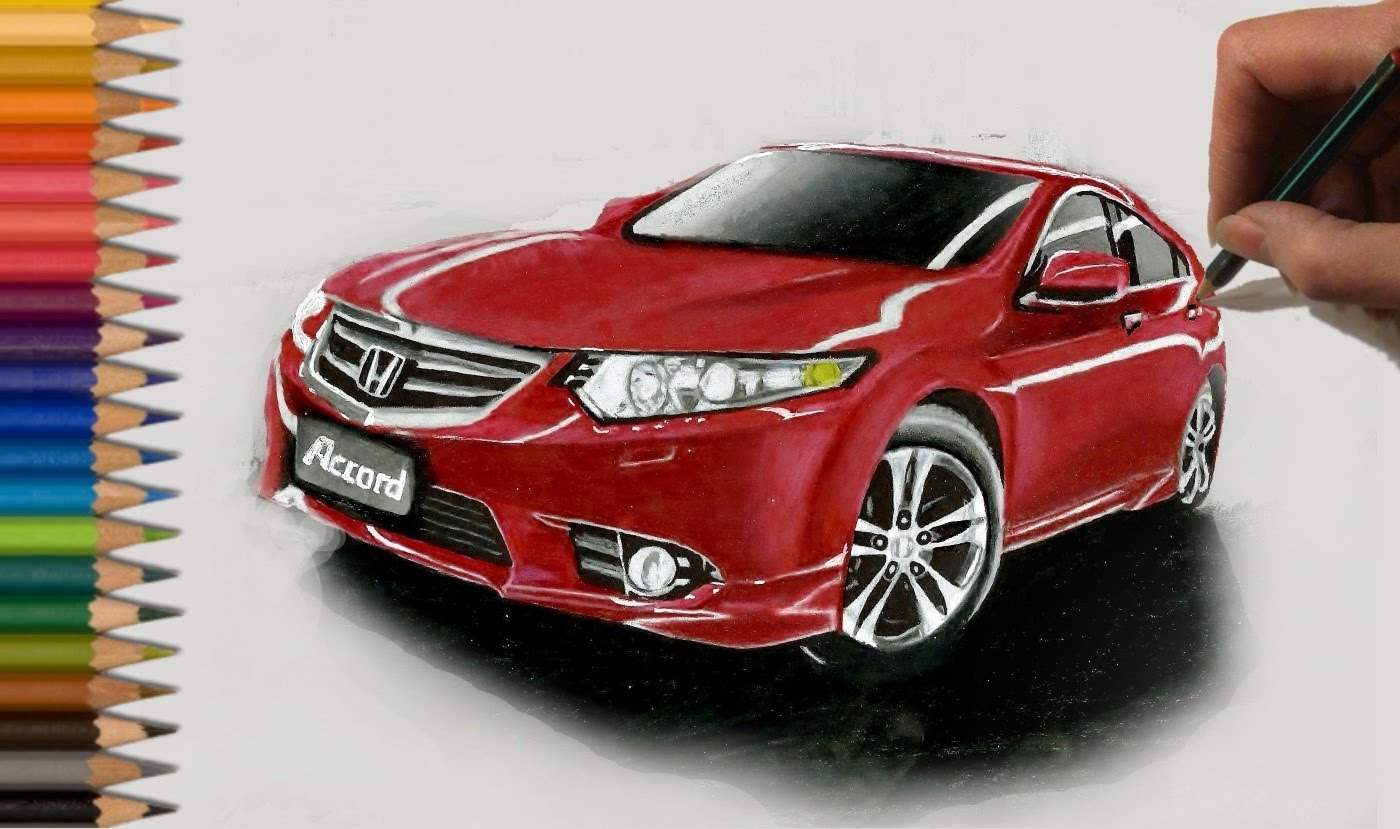 1400x829 Speed Drawing Red Honda Accord Car In Colored Pencil Jasmina