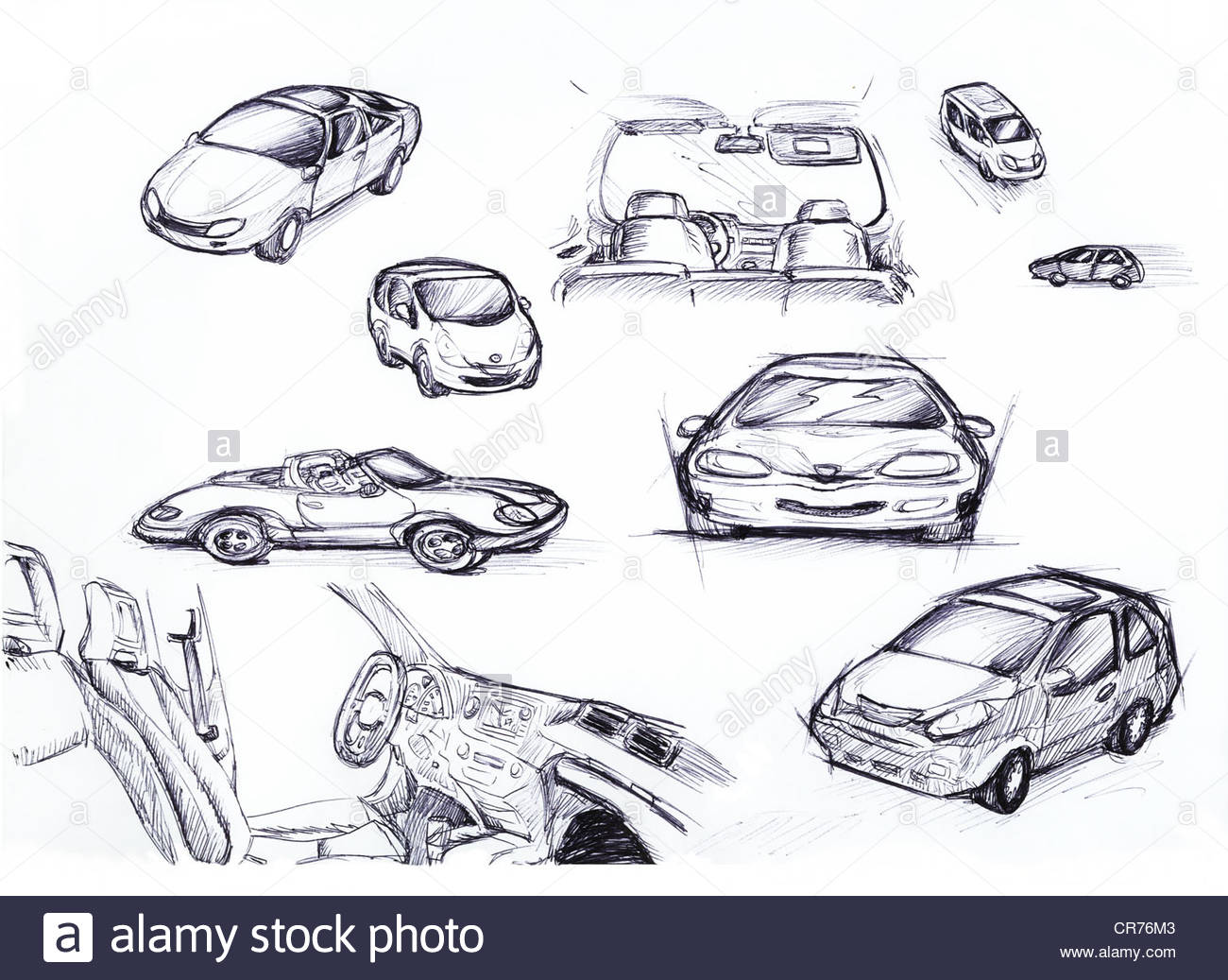 1300x1037 Set Of Hand Drawn Cars, Sketch Illustration Design Stock Photo