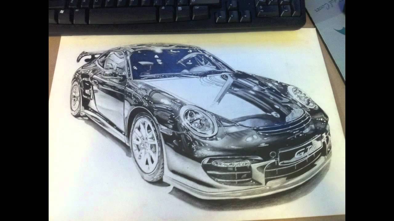 1280x720 Car Pencil Drawing Porsche Gt2