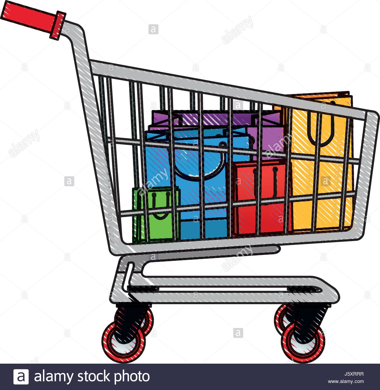 1300x1332 Drawing Cart Shopping Paper Bag Gift Commerce Stock Vector Art