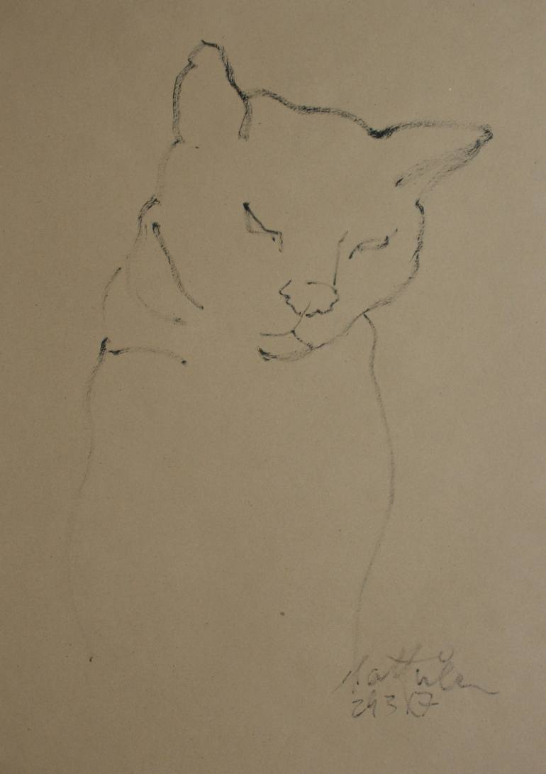 770x1091 Saatchi Art Chat Patient Au Bord Du Carton Drawing By William Mathieu