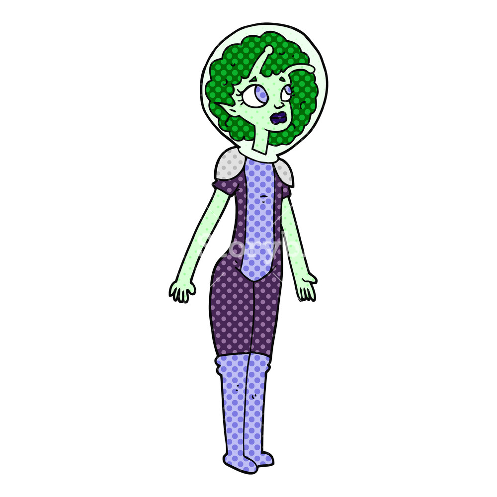 1000x1000 Freehand Drawn Cartoon Alien Space Girl Royalty Free Stock Image