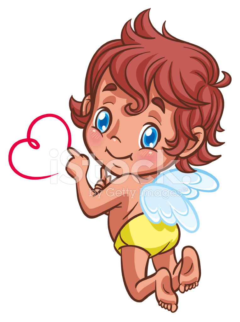 763x1024 Little Angel Drawing Heart With Finger Stock Vector
