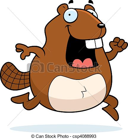 431x470 A Happy Cartoon Beaver Running And Smiling. Vectors